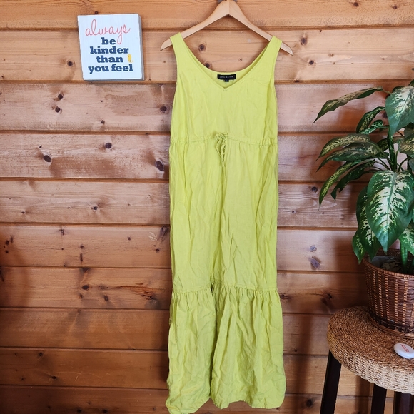 Jones New York 💜 Sleeveless Tiered Maxi Dress Linen Lime Green Ruffle Cinch Med - Picture 1 of 9